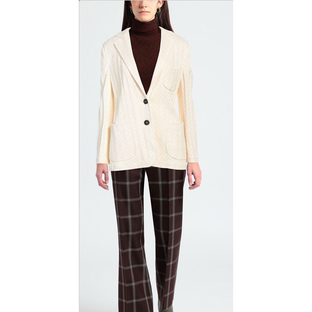 Fortela Womens Two Button Notch Lapel Long Sleeve Knit Blazer Cream Size 10 US 4